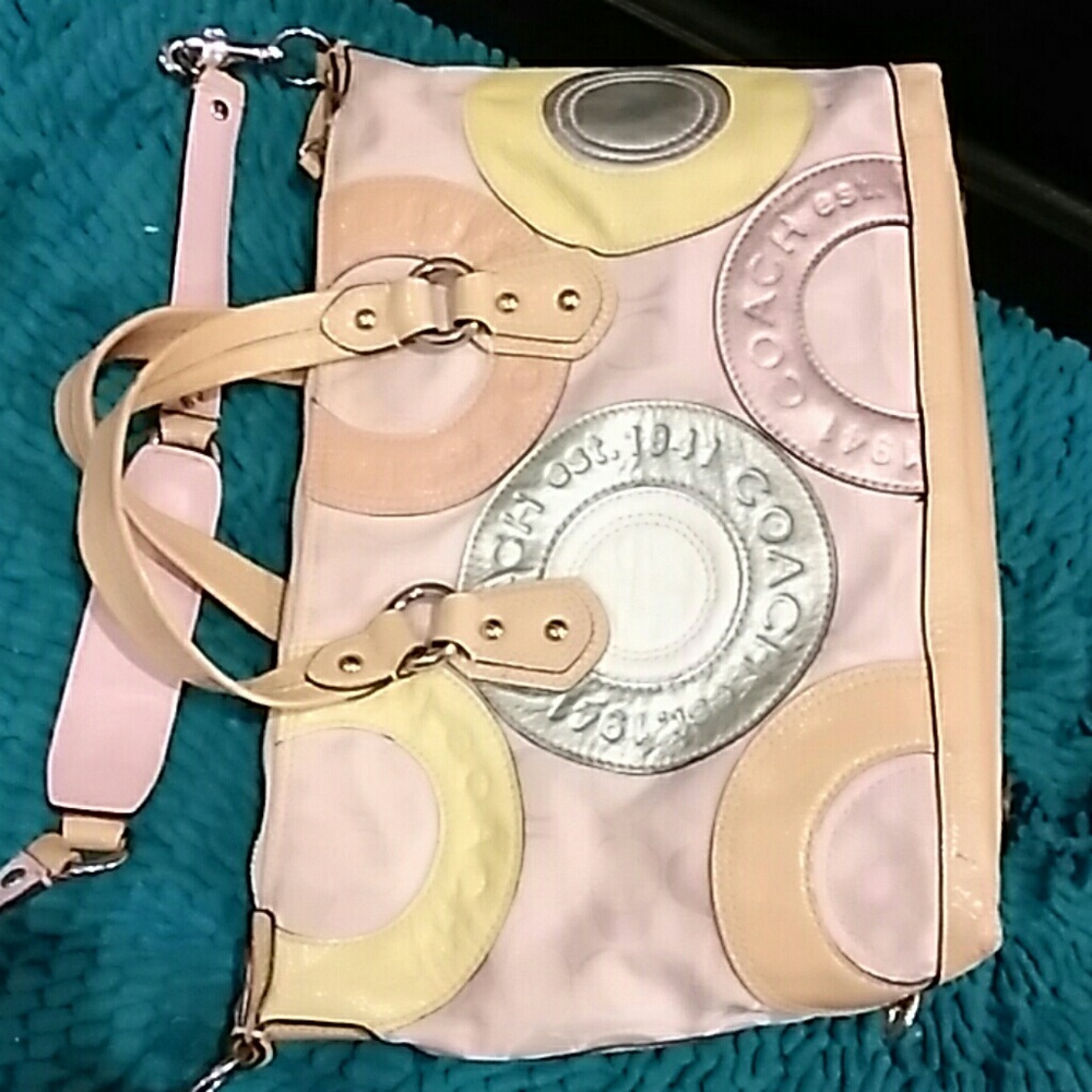 Coach Multicolor Pastel Circle Patchwork Satchel - Cream, Pink, Yellow, Lilac - Picture 5 of 8